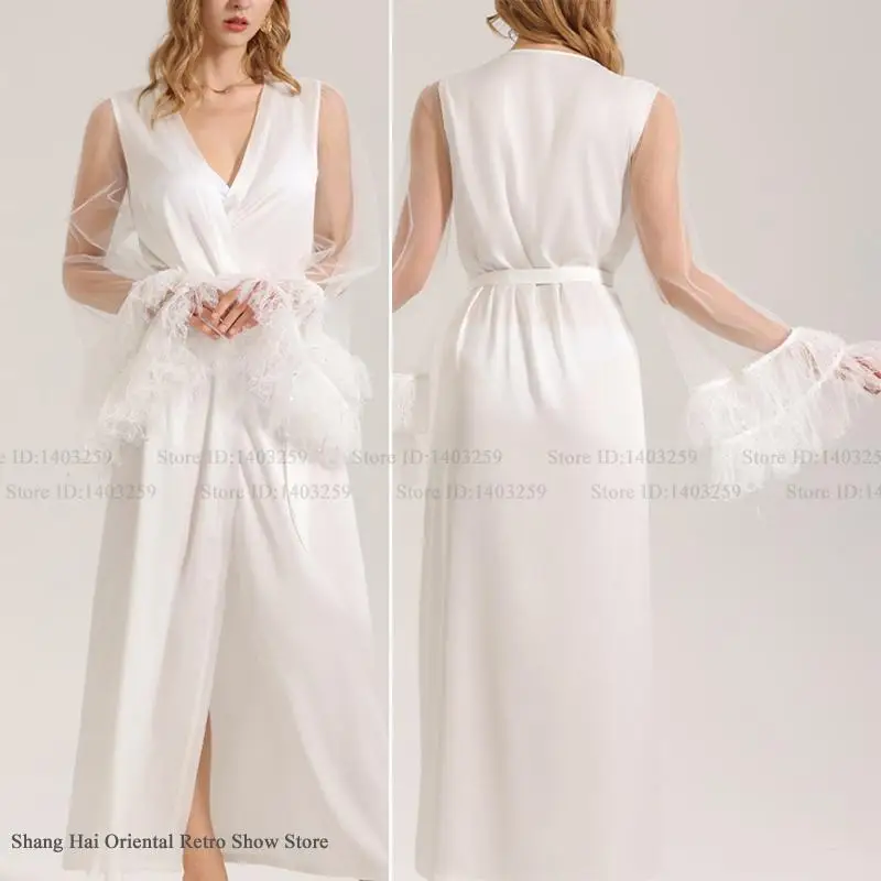 Sexy Bride Wedding Long Robe Kimono Bathrobe Gown Patchwork Perspective Lace Sleeve Nightgown Home Dress Loose Sleepwear Pajama
Sexy Bride Wedding Long Robe Kimono Bathrobe Gown Patchwork Perspective Lace Sleeve Nightgown Home Dress Loose Sleepwear Pajama