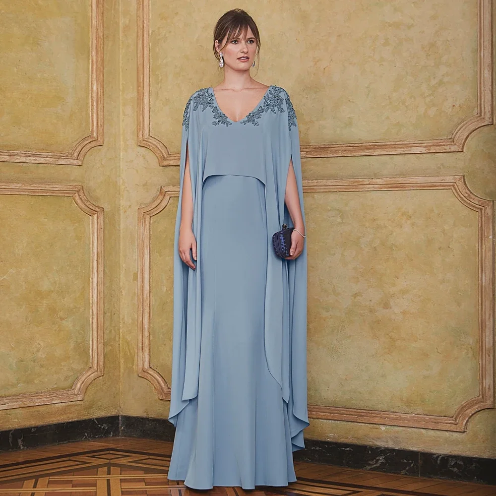 Elegant Two-piece Set Blue Mother of the Bride Dress V-neck Lace Applique Chiffon Long Women Party Banquet Guest Gown
Elegant Two-piece Set Blue Mother of the Bride Dress V-neck Lace Applique Chiffon Long Women Party Banquet Guest Gown