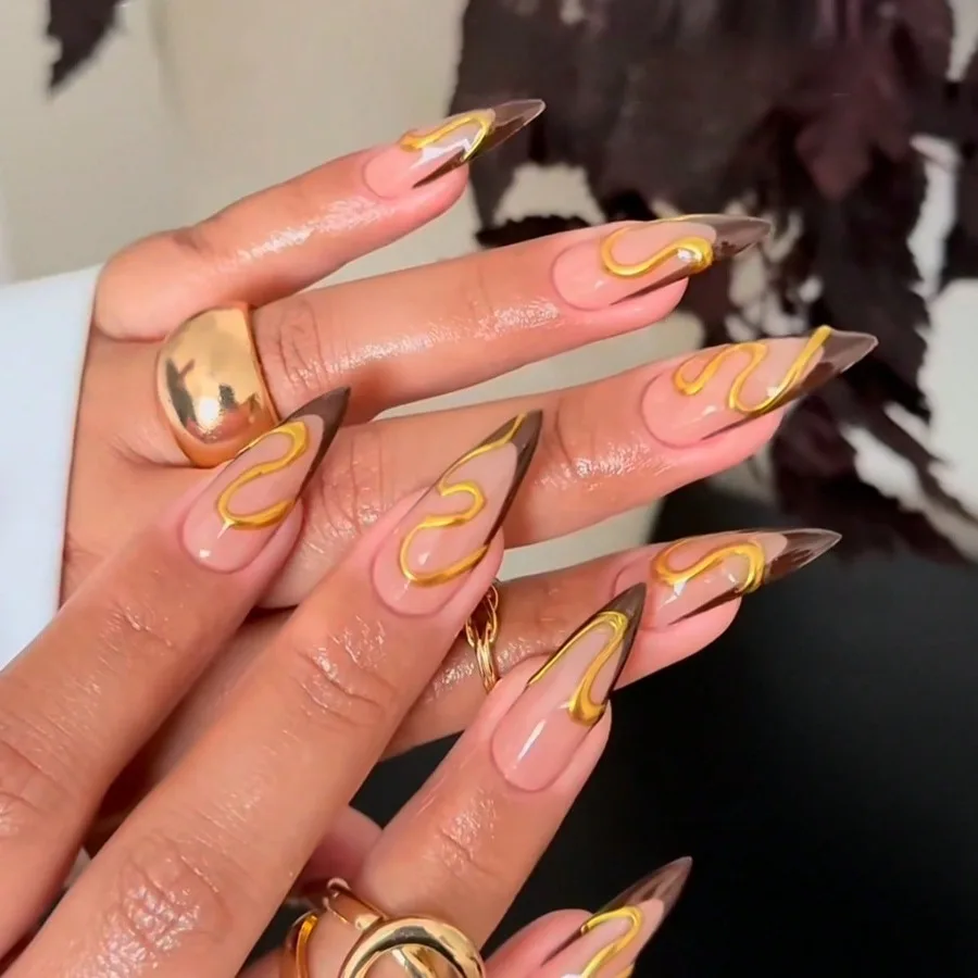 24Pcs Almond French Gold Striped Press On Nails, Reusable Fake Nails for Daily Wear
24Pcs Almond French Gold Striped Press On Nails, Reusable Fake Nails for Daily Wear