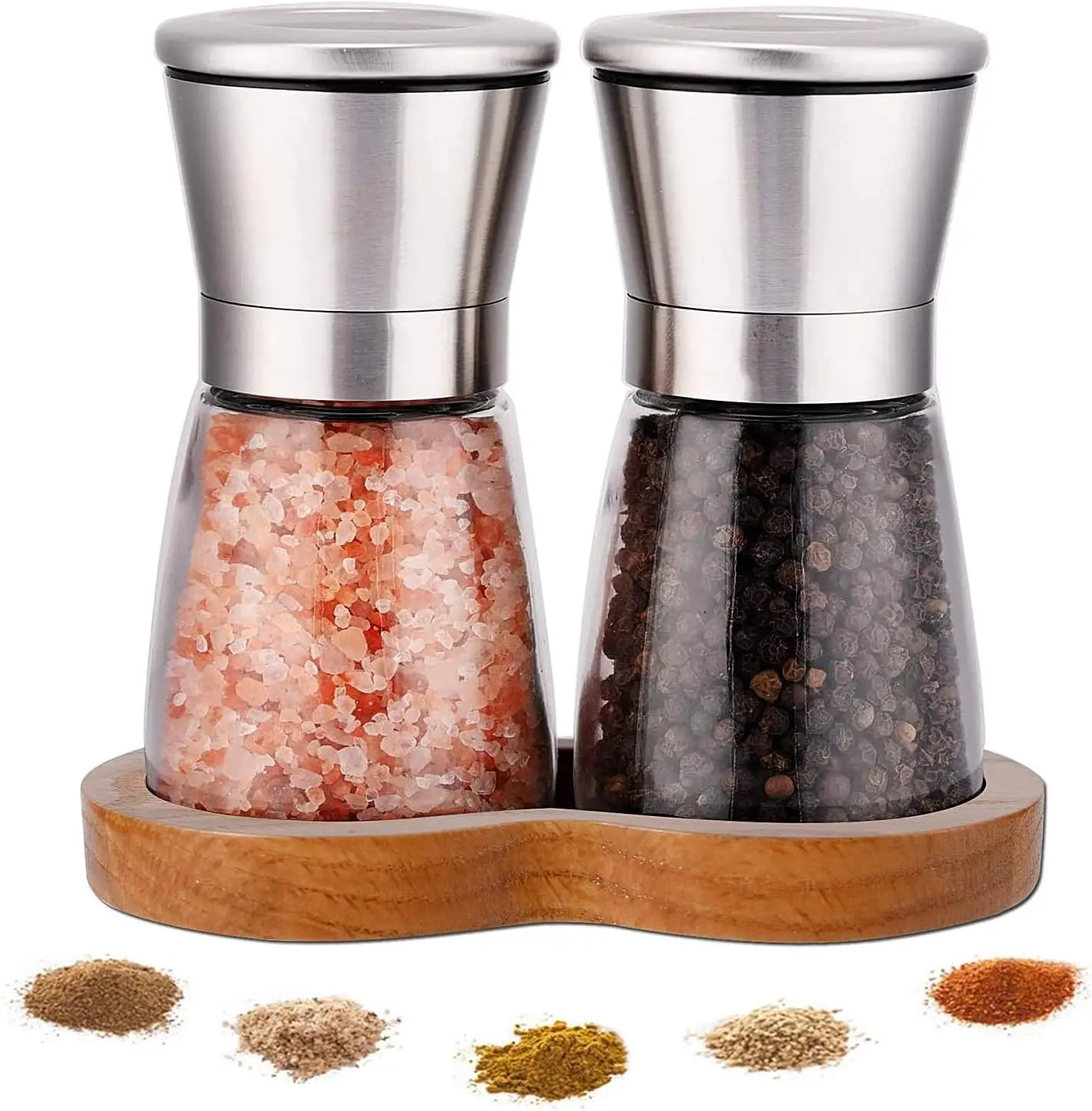 Adjustable Salt & Pepper Grinder Set with Wooden Tray, Stainless Steel, 8oz Glass Shakers
Adjustable Salt & Pepper Grinder Set with Wooden Tray, Stainless Steel, 8oz Glass Shakers
