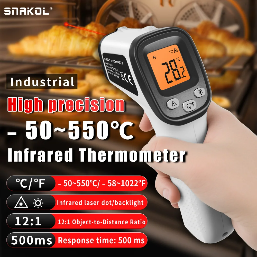 SNAKOL SK550B Digital Infrared Thermometer Gun -58°F to 1022°F (-50℃ to 550℃) Professional Industrial Laser Temperature Gun
SNAKOL SK550B Digital Infrared Thermometer Gun -58°F to 1022°F (-50℃ to 550℃) Professional Industrial Laser Temperature Gun