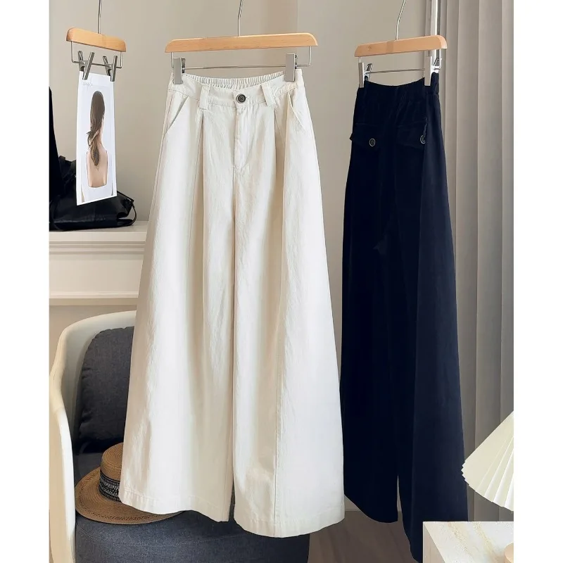 Women's straight leg pants retro elastic high waisted washed cotton women's wide leg pants women's loose casual solid color
Women's straight leg pants retro elastic high waisted washed cotton women's wide leg pants women's loose casual solid color