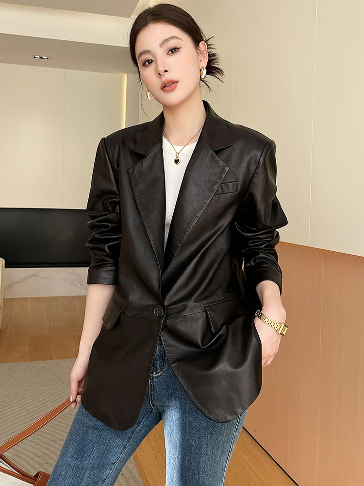 Casual Genuine Leather Blazer Jackets for Women Spring Autumn 2026 New High-end Simple Loose Soft Black Real Sheepskin Coat
Casual Genuine Leather Blazer Jackets for Women Spring Autumn 2026 New High-end Simple Loose Soft Black Real Sheepskin Coat