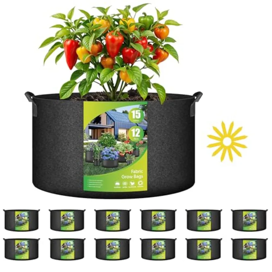 12 Pack Grow Bags 300G Vegetable/Flower/Plant Fabric Pots with Handles Heavy Duty Thickened Nonwoven Planting Bag with 12 Pcs P
12 Pack Grow Bags 300G Vegetable/Flower/Plant Fabric Pots with Handles Heavy Duty Thickened Nonwoven Planting Bag with 12 Pcs P