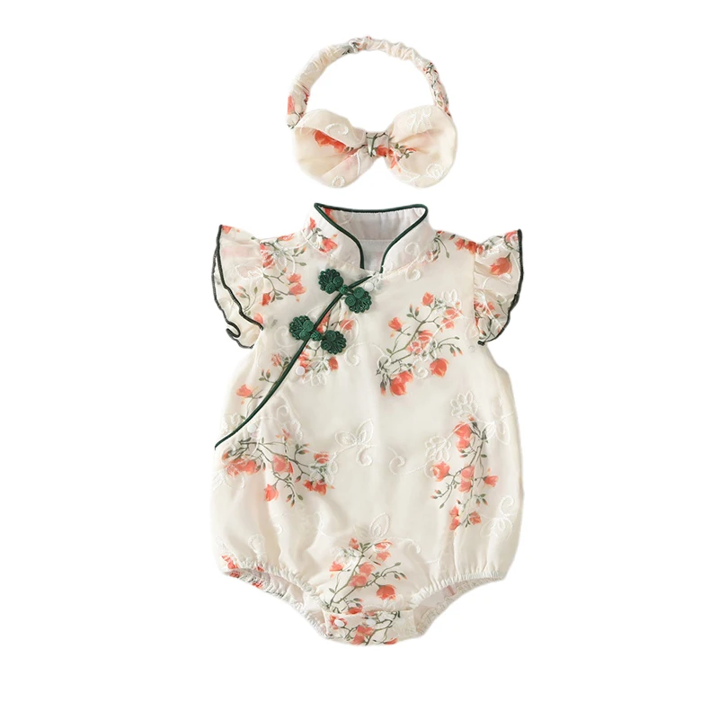 Baby Girls Chinese Outfit Summer Casual Floral Print Embroidery Romper Jumpsuit and Headband Set Fashion Clothes
Baby Girls Chinese Outfit Summer Casual Floral Print Embroidery Romper Jumpsuit and Headband Set Fashion Clothes