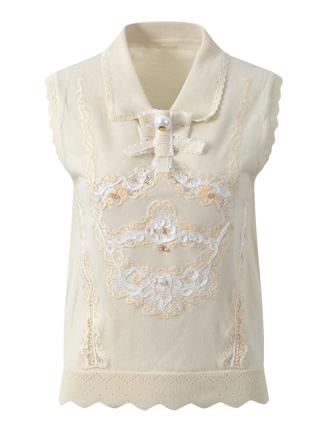 Elegant Hollow out Lace Embroidery Splice Knitted Sleeveless Vest Top Women's Soft Style Fashion Summer New Arrival
Elegant Hollow out Lace Embroidery Splice Knitted Sleeveless Vest Top Women's Soft Style Fashion Summer New Arrival