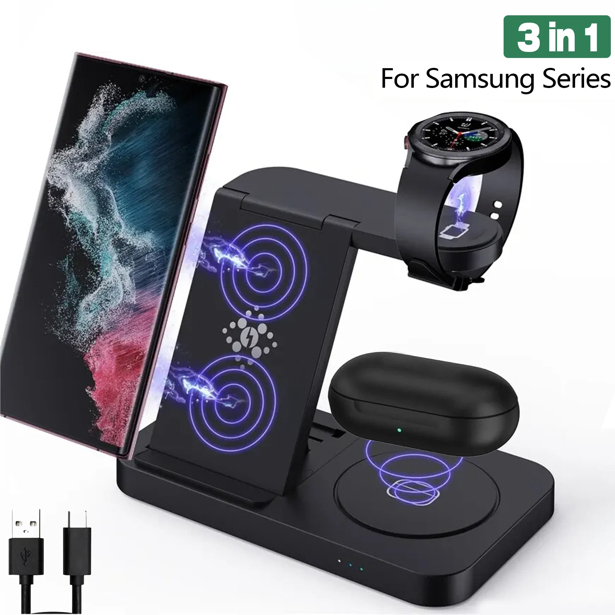 3 in 1 Foldable Wireless Charger Stand For Samsung Galaxy Phone Watch Earbuds Upgrade Fast Charging Station Dock Desktop Charger
3 in 1 Foldable Wireless Charger Stand For Samsung Galaxy Phone Watch Earbuds Upgrade Fast Charging Station Dock Desktop Charger