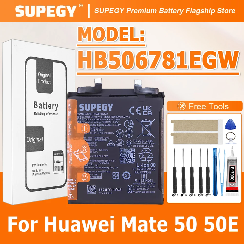 100% New HB506781EGW Battery For Huawei MATE 50/Mate 50E Phone batteries batteria+Free Tools
100% New HB506781EGW Battery For Huawei MATE 50/Mate 50E Phone batteries batteria+Free Tools