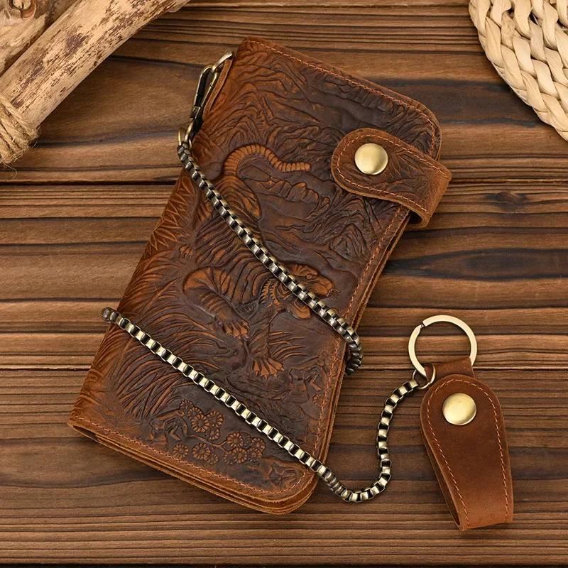 Men's Vintage Crazy Horse Leather Chain Wallet Genuine Leather Bifold Long Wallet Snap Card Holder Purse Zipper Coin Rfid Pocket
Men's Vintage Crazy Horse Leather Chain Wallet Genuine Leather Bifold Long Wallet Snap Card Holder Purse Zipper Coin Rfid Pocket