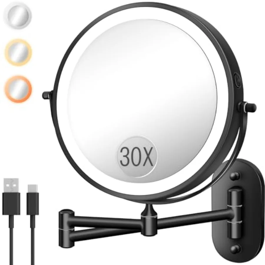 Wall Mounted Makeup Mirror with Light, 30X/1X 8'' Double Sided LED Magnifying Bathroom Lighted Vanity Mirror with Magnification
Wall Mounted Makeup Mirror with Light, 30X/1X 8'' Double Sided LED Magnifying Bathroom Lighted Vanity Mirror with Magnification