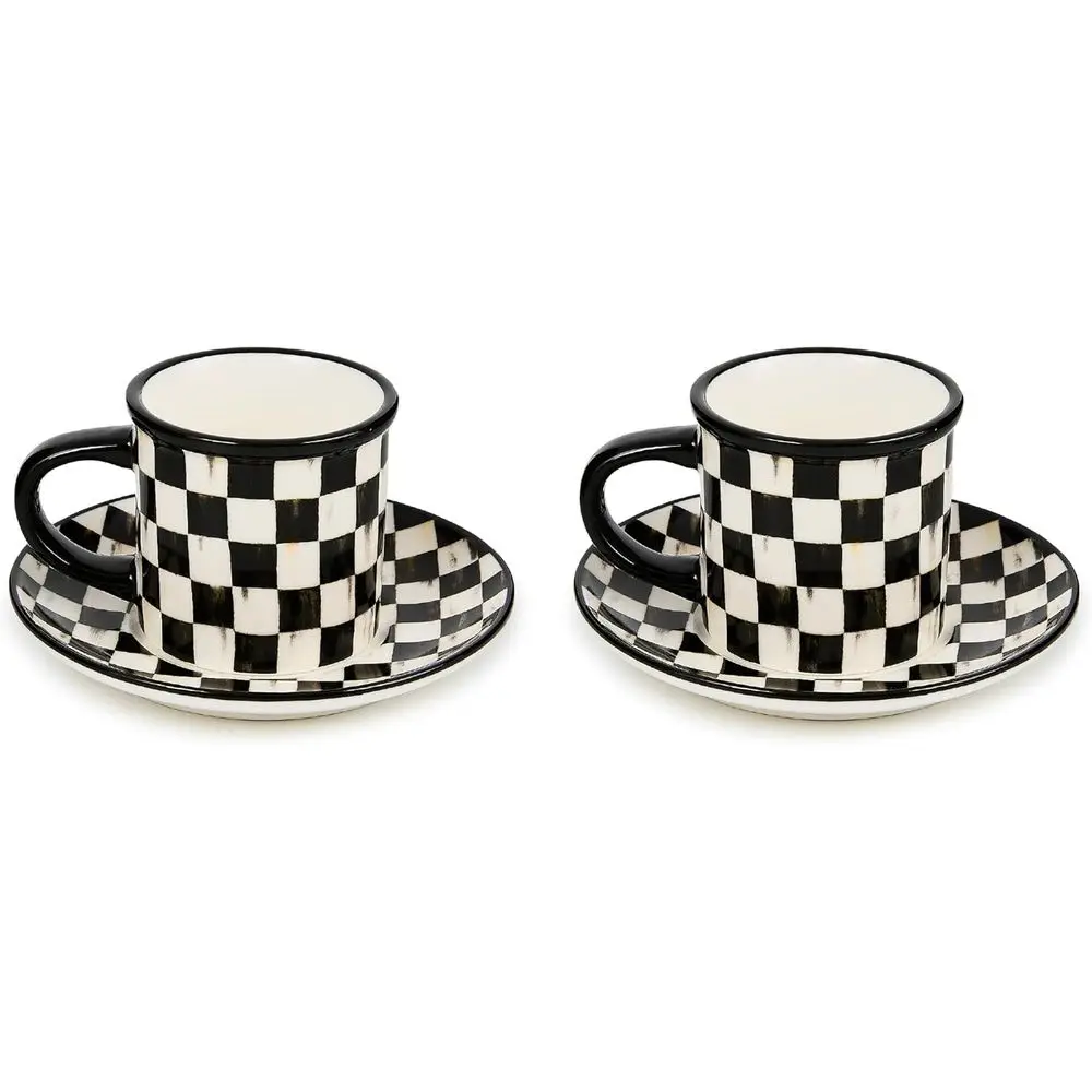 Set o 2 Stoneware Cup and Saucer, Cute Coee Cups, Black-and-White Courtly Check
Set o 2 Stoneware Cup and Saucer, Cute Coee Cups, Black-and-White Courtly Check