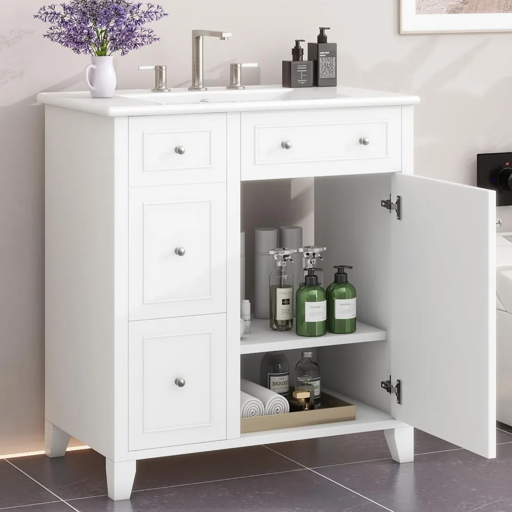30" Bathroom Vanity with Sink – Storage Cabinet with 2 Drawers, Soft-Close Door & Adjustable Shelf, Ceramic Basin, Easy
30" Bathroom Vanity with Sink – Storage Cabinet with 2 Drawers, Soft-Close Door & Adjustable Shelf, Ceramic Basin, Easy