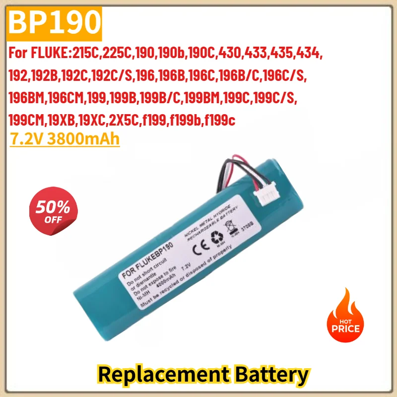 7.2V 3800mAh High Quality Battery BP190 For FLUKE 192 199 215C 225C 190 190b 190C 430 433 435 434 192B 192C Replacement Battery
7.2V 3800mAh High Quality Battery BP190 For FLUKE 192 199 215C 225C 190 190b 190C 430 433 435 434 192B 192C Replacement Battery