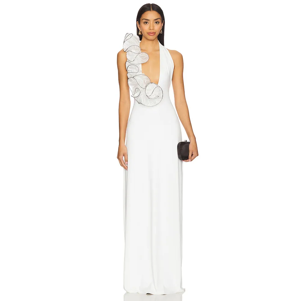 Elegant White Evening Gown Halter Prom Dress For Wedding A Line Floor Length V Neck With Ruffles Formal Party Dress Sleeveless
Elegant White Evening Gown Halter Prom Dress For Wedding A Line Floor Length V Neck With Ruffles Formal Party Dress Sleeveless