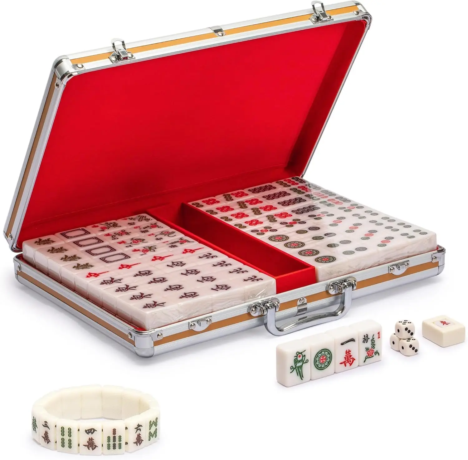 Chinese Mahjong Set with 146 Tiles, Aluminum Case, Accessories & Mini-Tile Bracelet
Chinese Mahjong Set with 146 Tiles, Aluminum Case, Accessories & Mini-Tile Bracelet