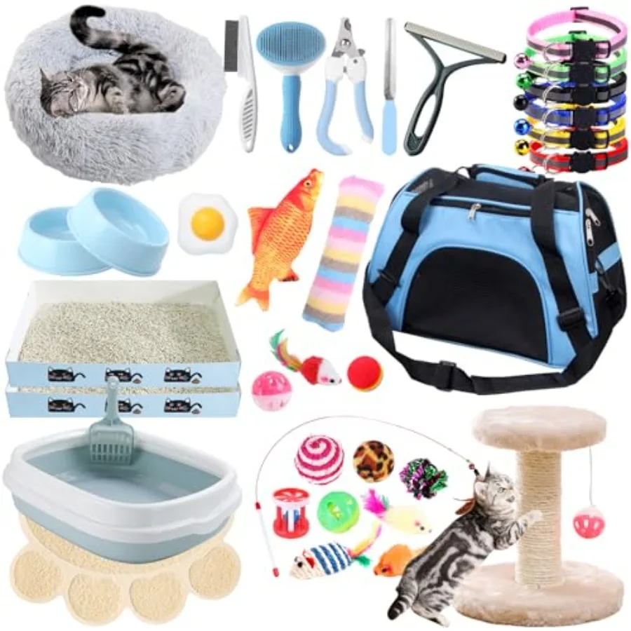Kitten Starter Kit 37 Pcs for Indoor Kittens Cat Essentials Including Cat Bed Carrier Litter Mat Litter Box Collar Bowls Toys a
Kitten Starter Kit 37 Pcs for Indoor Kittens Cat Essentials Including Cat Bed Carrier Litter Mat Litter Box Collar Bowls Toys a