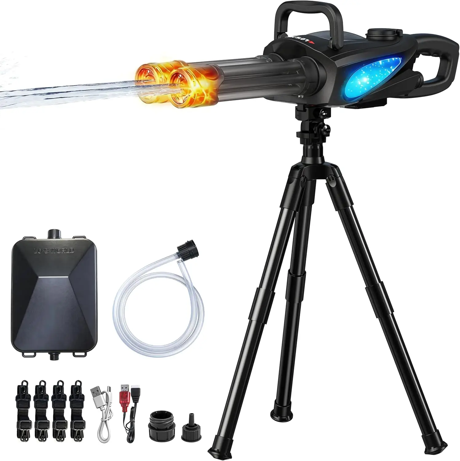 Electric Water Gun with Rotating Double Barrel, LED Light, Backpack and Stand - Long Range Automatic Blaster for Outdoor Fun
Electric Water Gun with Rotating Double Barrel, LED Light, Backpack and Stand - Long Range Automatic Blaster for Outdoor Fun
