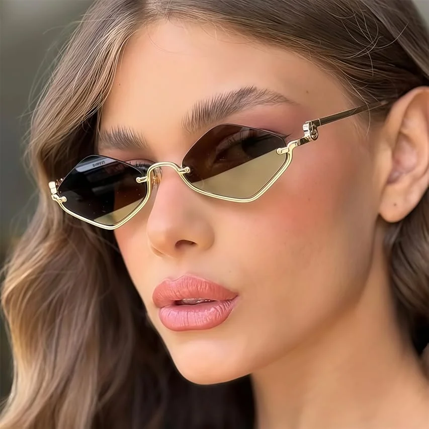 Retro Small Irregular Half-Frame Metal Sunglasses for Women, Trendy Lightweight Narrow Gold Shades UV400 Eyewear
Retro Small Irregular Half-Frame Metal Sunglasses for Women, Trendy Lightweight Narrow Gold Shades UV400 Eyewear