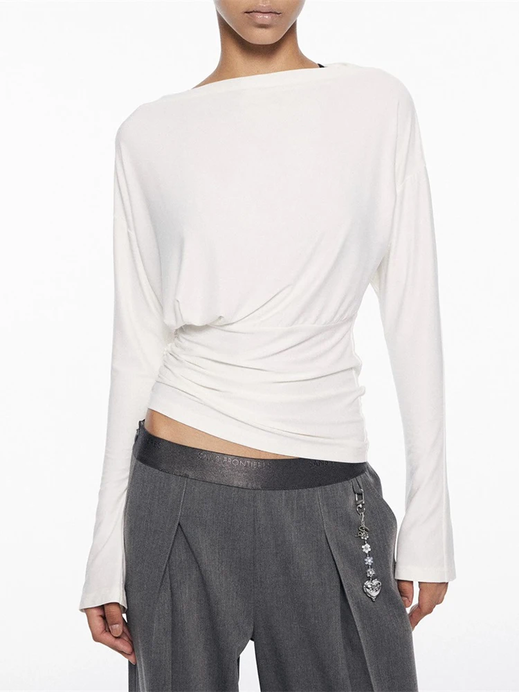Spring 2025 New boat collar, shoulder drop, flared sleeve, cinched waist design long-sleeved T-shirt for women
Spring 2025 New boat collar, shoulder drop, flared sleeve, cinched waist design long-sleeved T-shirt for women