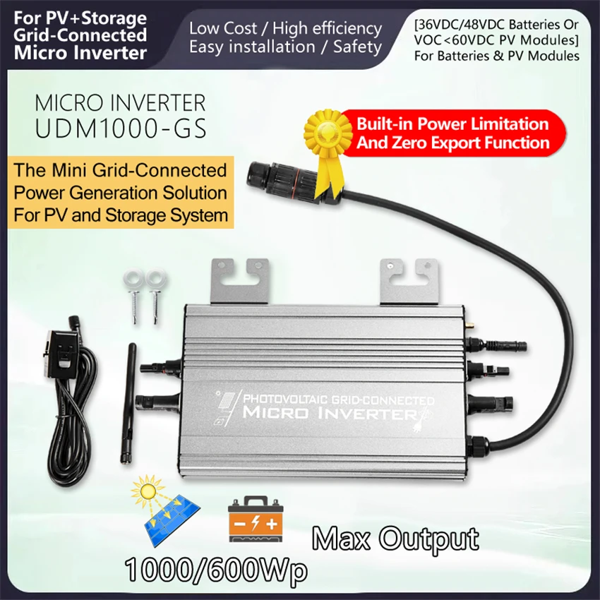 UDM 800W 1000W 1250W Energy Storage Anti Backflow Grid Connected Inverter Intelligent WiFi Control With Current Limiter
UDM 800W 1000W 1250W Energy Storage Anti Backflow Grid Connected Inverter Intelligent WiFi Control With Current Limiter