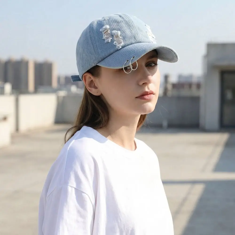 Apparel Accessories Creative Iron Ring Baseball Cap Hip Hop Cotton Ripped Denim Baseball Hat Fashion Duckbill Hat Sun Hat Summer
Apparel Accessories Creative Iron Ring Baseball Cap Hip Hop Cotton Ripped Denim Baseball Hat Fashion Duckbill Hat Sun Hat Summer