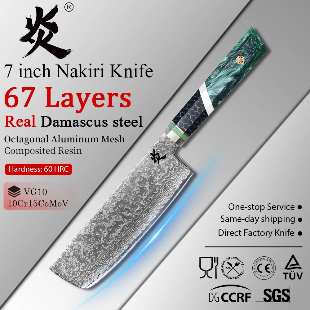 YAN Professional 7inch Nakiri Knife Japanese Damascus VG10 Knife chef Kitchen Knife Octagonal Aluminum Composited Resin Gift Box
YAN Professional 7inch Nakiri Knife Japanese Damascus VG10 Knife chef Kitchen Knife Octagonal Aluminum Composited Resin Gift Box