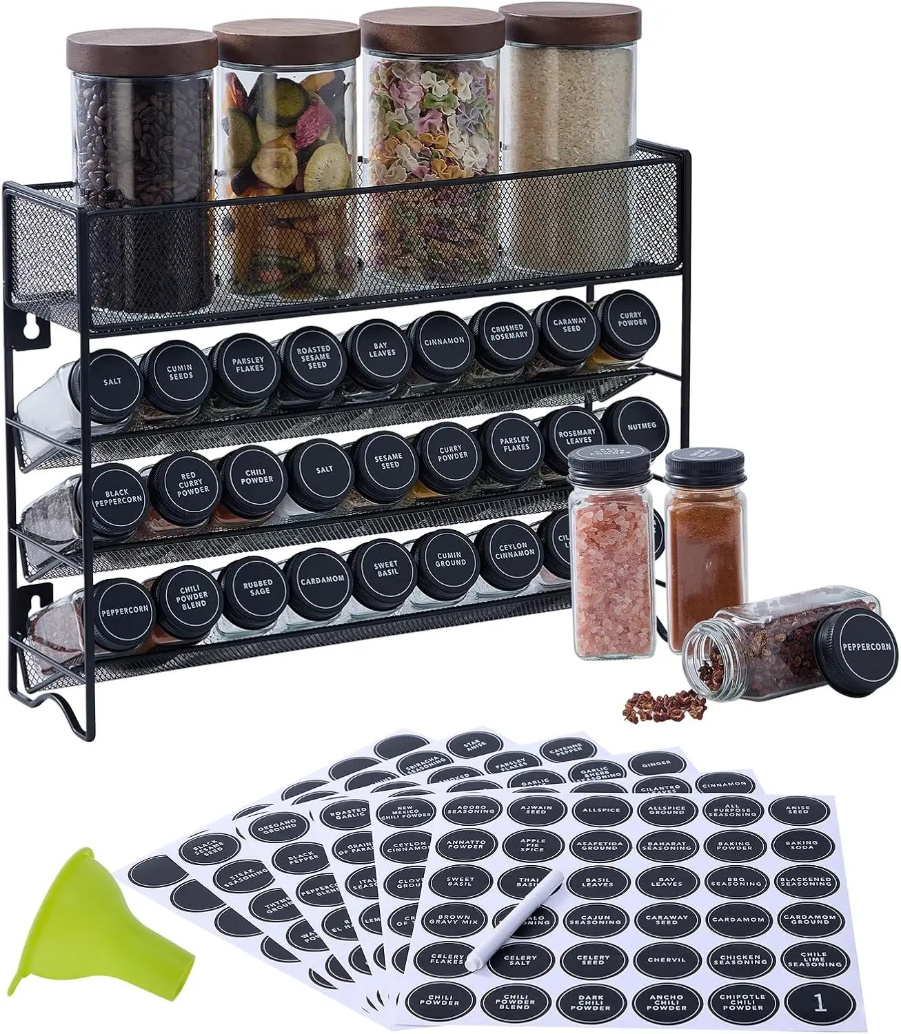 27-Jar Spice Rack Organizer with Labels, Funnel, Pen - Wall or Cabinet Mount
27-Jar Spice Rack Organizer with Labels, Funnel, Pen - Wall or Cabinet Mount