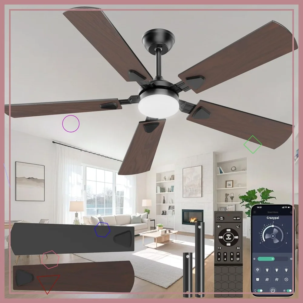 52" Modern Ceiling Fan with Lights & Remote, DC Motor, 3CCT, Quiet for Bedroom/Living Room
52" Modern Ceiling Fan with Lights & Remote, DC Motor, 3CCT, Quiet for Bedroom/Living Room