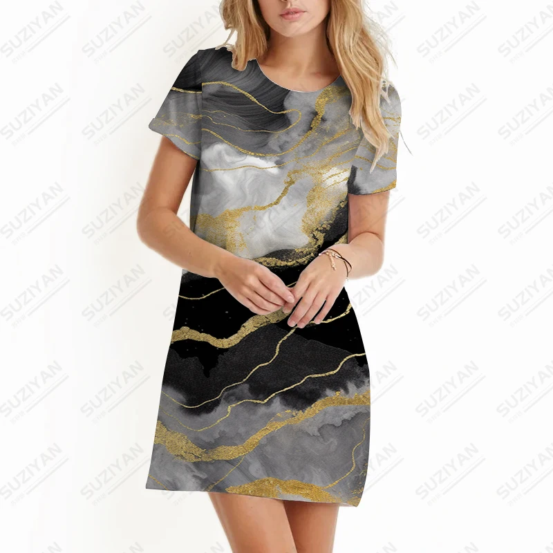 Summer Ladies Fashion Dress Marble Texture 3d Printing Dress Holiday Beach Short Sleeve Dress Is Birthday Party Dress
Summer Ladies Fashion Dress Marble Texture 3d Printing Dress Holiday Beach Short Sleeve Dress Is Birthday Party Dress