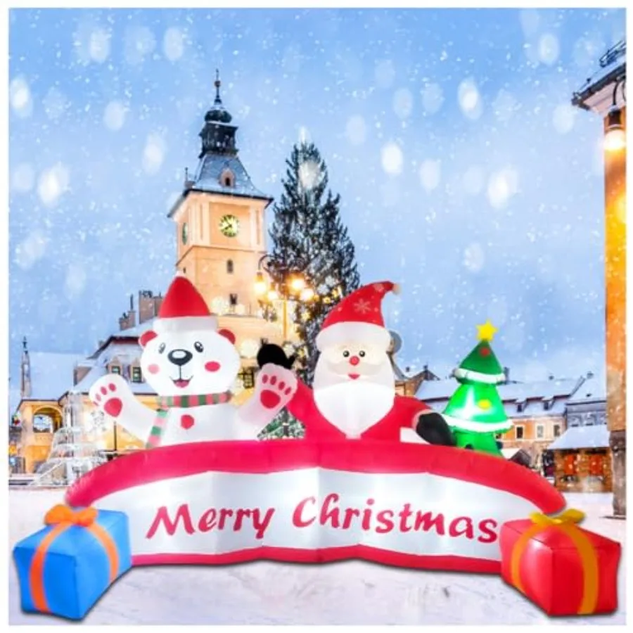 10 FT Inflatable Merry Christmas Banner Sign with Santa Claus Polar Bear Christmas Tree Outdoor Inflatable Decoration with LED
10 FT Inflatable Merry Christmas Banner Sign with Santa Claus Polar Bear Christmas Tree Outdoor Inflatable Decoration with LED