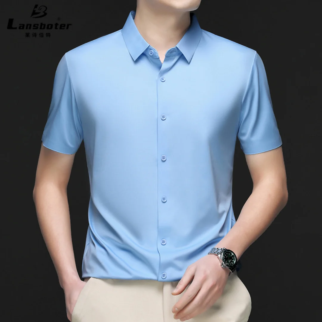 Summer Men T-shirt Short Sleeved With Lapel Slim Fit Elastic Breathable No Trace Workwear Business Casual Daily Versatile Shirt
Summer Men T-shirt Short Sleeved With Lapel Slim Fit Elastic Breathable No Trace Workwear Business Casual Daily Versatile Shirt