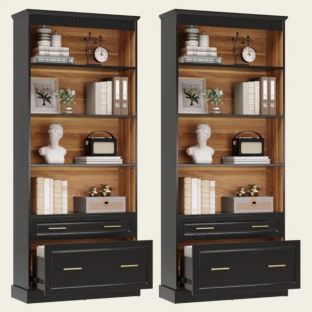 Black 72 Tall 5-Shelf Bookcase with Cabinet, Freestanding Wood Storage for Living Room (Set of 2)
Black 72 Tall 5-Shelf Bookcase with Cabinet, Freestanding Wood Storage for Living Room (Set of 2)