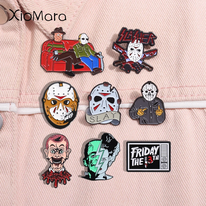 Halloween Horror Movie Enamel Pins Thrilling Mask Film Figure Metal Brooches Lapel Badge Punk Jewelry Gifts For Kids Friends
Halloween Horror Movie Enamel Pins Thrilling Mask Film Figure Metal Brooches Lapel Badge Punk Jewelry Gifts For Kids Friends