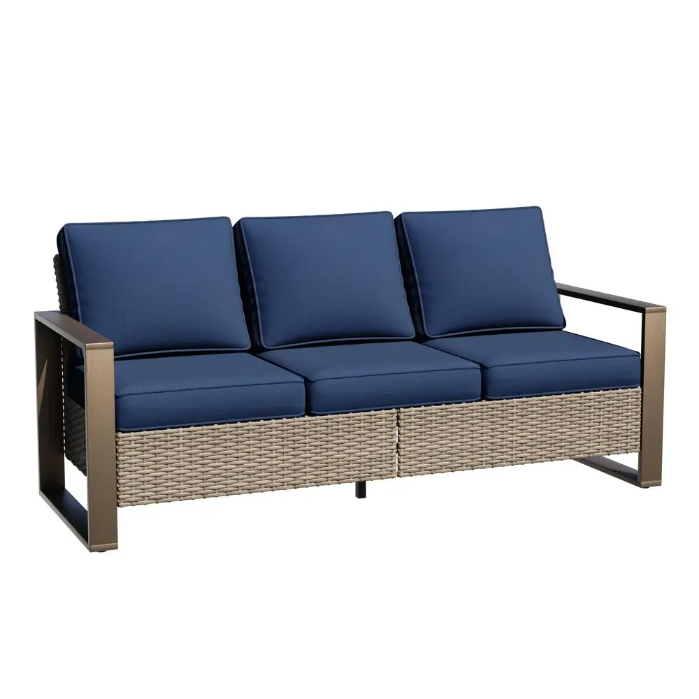 Patio Metal Wicker Sofa, All Weather Outdoor Rattan 3Seat Sofa Couch with Premium Cushions amp Rectangular Framed WoodLooking M
Patio Metal Wicker Sofa, All Weather Outdoor Rattan 3Seat Sofa Couch with Premium Cushions amp Rectangular Framed WoodLooking M