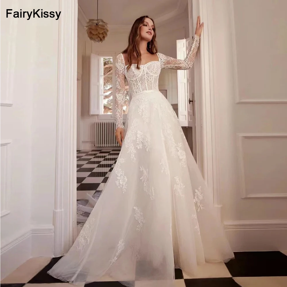 FairyKissy Newest Wedding Dress Mermaid Lace 2 in 1 Elegant Square Neckline Full Sleeves Custom Made Plus Sizes Bride Gowns
FairyKissy Newest Wedding Dress Mermaid Lace 2 in 1 Elegant Square Neckline Full Sleeves Custom Made Plus Sizes Bride Gowns