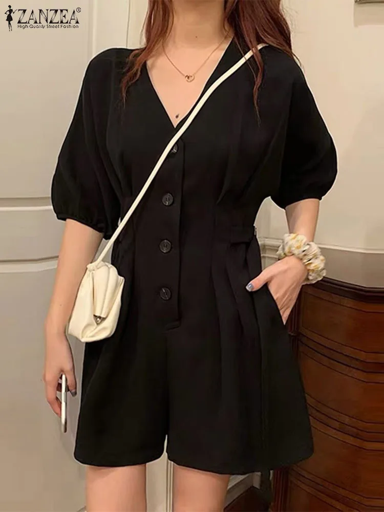 ZANZEA 2024 Summer Elegant Short Jumpsuits Women Short Sleeve V-neck Casual Playsuits Loose Pleated Solid Color Buttons Overalls
ZANZEA 2024 Summer Elegant Short Jumpsuits Women Short Sleeve V-neck Casual Playsuits Loose Pleated Solid Color Buttons Overalls