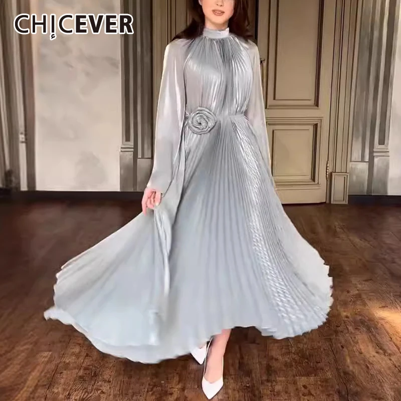 CHICEVER Elegant Spliced Flower Pleated Maxi Dress For Women Stand Collar Long Sleeve High Waist Pullover A Line Dresses Female
CHICEVER Elegant Spliced Flower Pleated Maxi Dress For Women Stand Collar Long Sleeve High Waist Pullover A Line Dresses Female