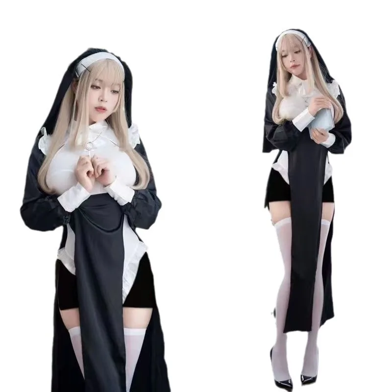 Sister Cross-dress Nun Cosplay Costume Sexy Black and White Outfit Halloween Cosplay Sister Clothing
Sister Cross-dress Nun Cosplay Costume Sexy Black and White Outfit Halloween Cosplay Sister Clothing