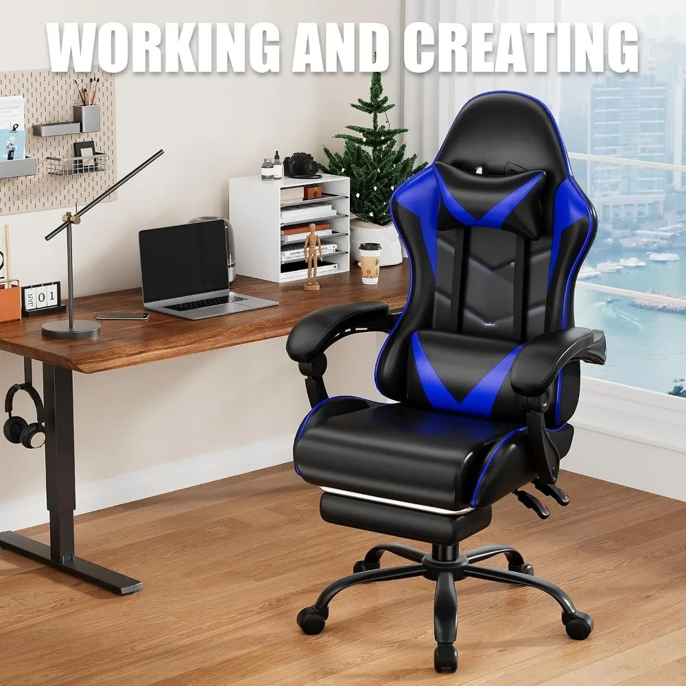 Ergonomic High Back Racing Style Gaming Chair With Metal Legs, Footrest & Lumbar Massager For Video Game, Custom
Ergonomic High Back Racing Style Gaming Chair With Metal Legs, Footrest & Lumbar Massager For Video Game, Custom