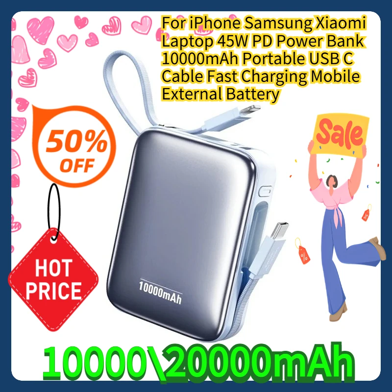 For iPhone Samsung Xiaomi Laptop 20000mAh 45W PD Power Bank 10000mAh Portable USB C Cable Fast Charging Mobile External Battery
For iPhone Samsung Xiaomi Laptop 20000mAh 45W PD Power Bank 10000mAh Portable USB C Cable Fast Charging Mobile External Battery