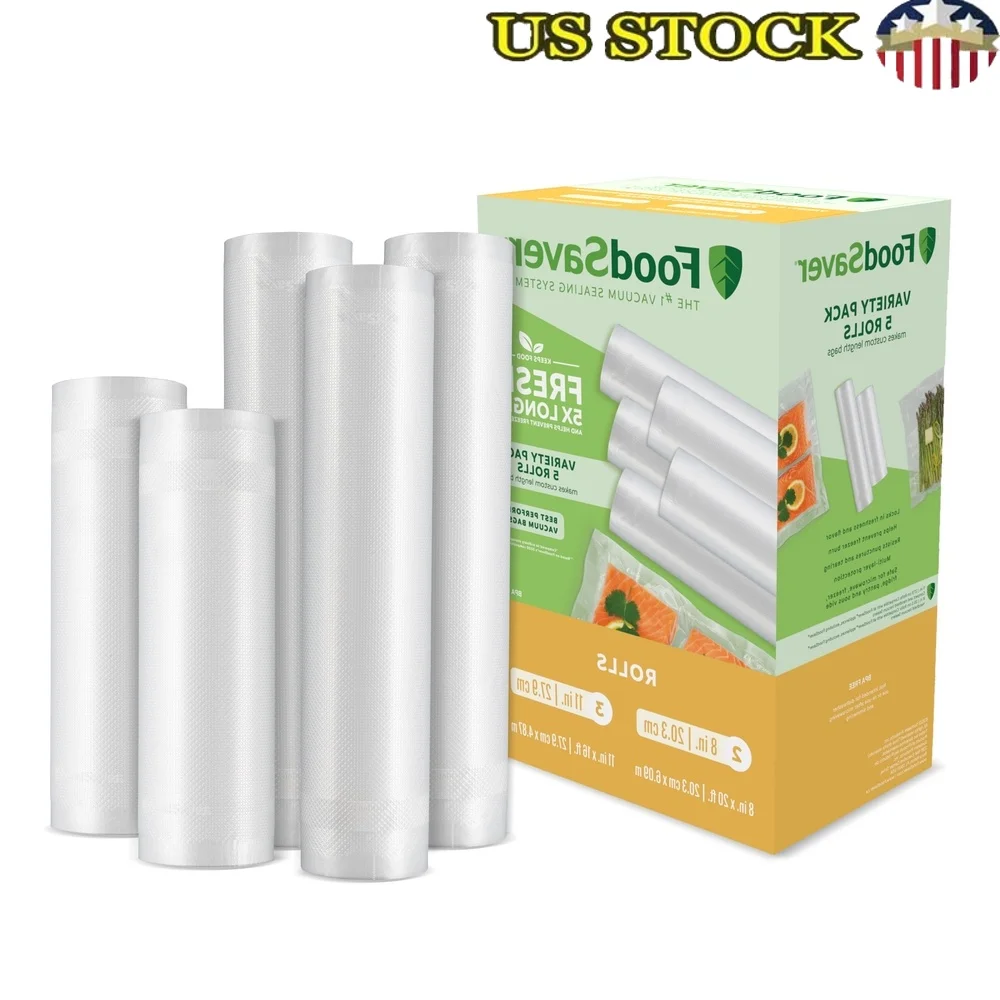 Vacuum Seal Rolls Combo Pack 5 Count 8 x 11 Inch Multi-Ply Food Storage Bags Leakproof Freshness Preservation Household Use 
Vacuum Seal Rolls Combo Pack 5 Count 8 x 11 Inch Multi-Ply Food Storage Bags Leakproof Freshness Preservation Household Use