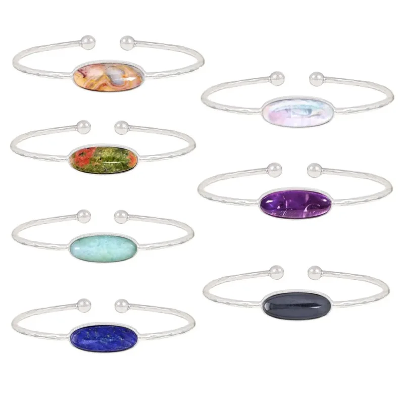 Oval Lapis Lazuli Amethyst Unakite Hematite Crazy Lace Agate Gemstone Antique Silver Cuff Bangle for Women
Oval Lapis Lazuli Amethyst Unakite Hematite Crazy Lace Agate Gemstone Antique Silver Cuff Bangle for Women