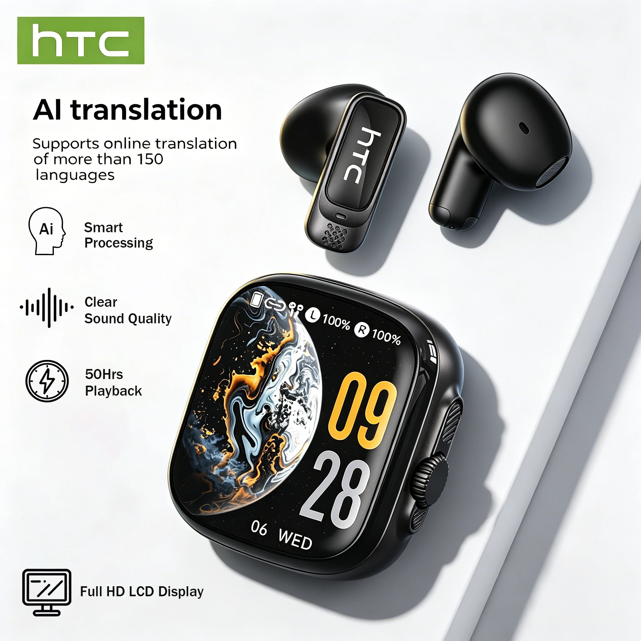 Full HD LCD Display Wireless Bluetooth Earphones HTC NE72 Ai Translator Seamless Communication Headphones 50Hrs Playback For Mus
Full HD LCD Display Wireless Bluetooth Earphones HTC NE72 Ai Translator Seamless Communication Headphones 50Hrs Playback For Mus