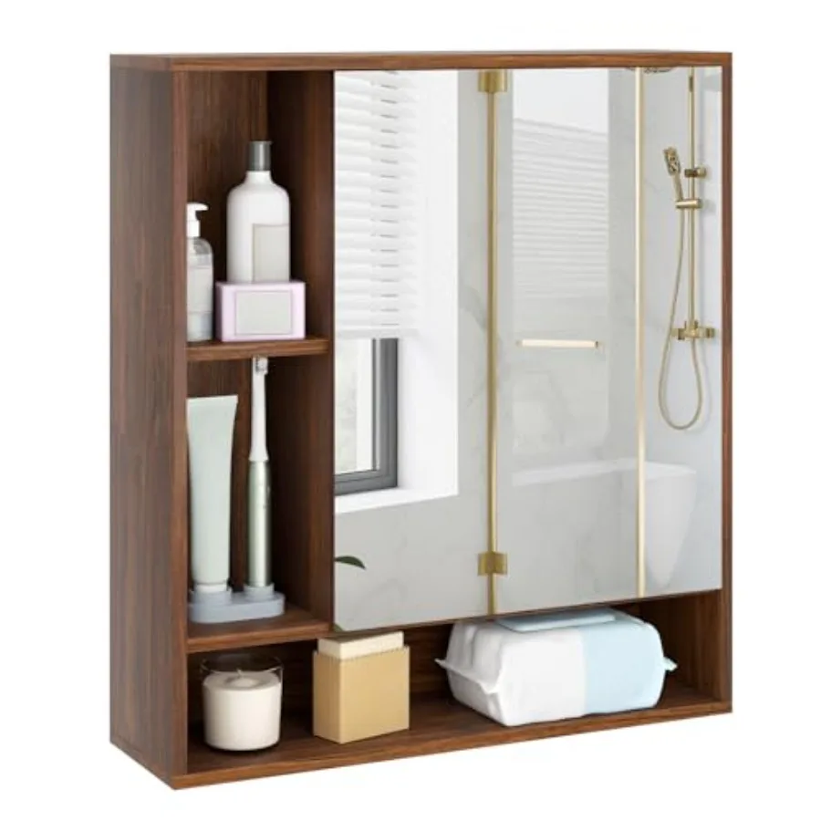 Bathroom Medicine Cabinet with Mirror, Wall Mounted Medicine Cabinet w/Single Door, 3 Open Shelves and Adjustable Shelf, Space-
Bathroom Medicine Cabinet with Mirror, Wall Mounted Medicine Cabinet w/Single Door, 3 Open Shelves and Adjustable Shelf, Space-