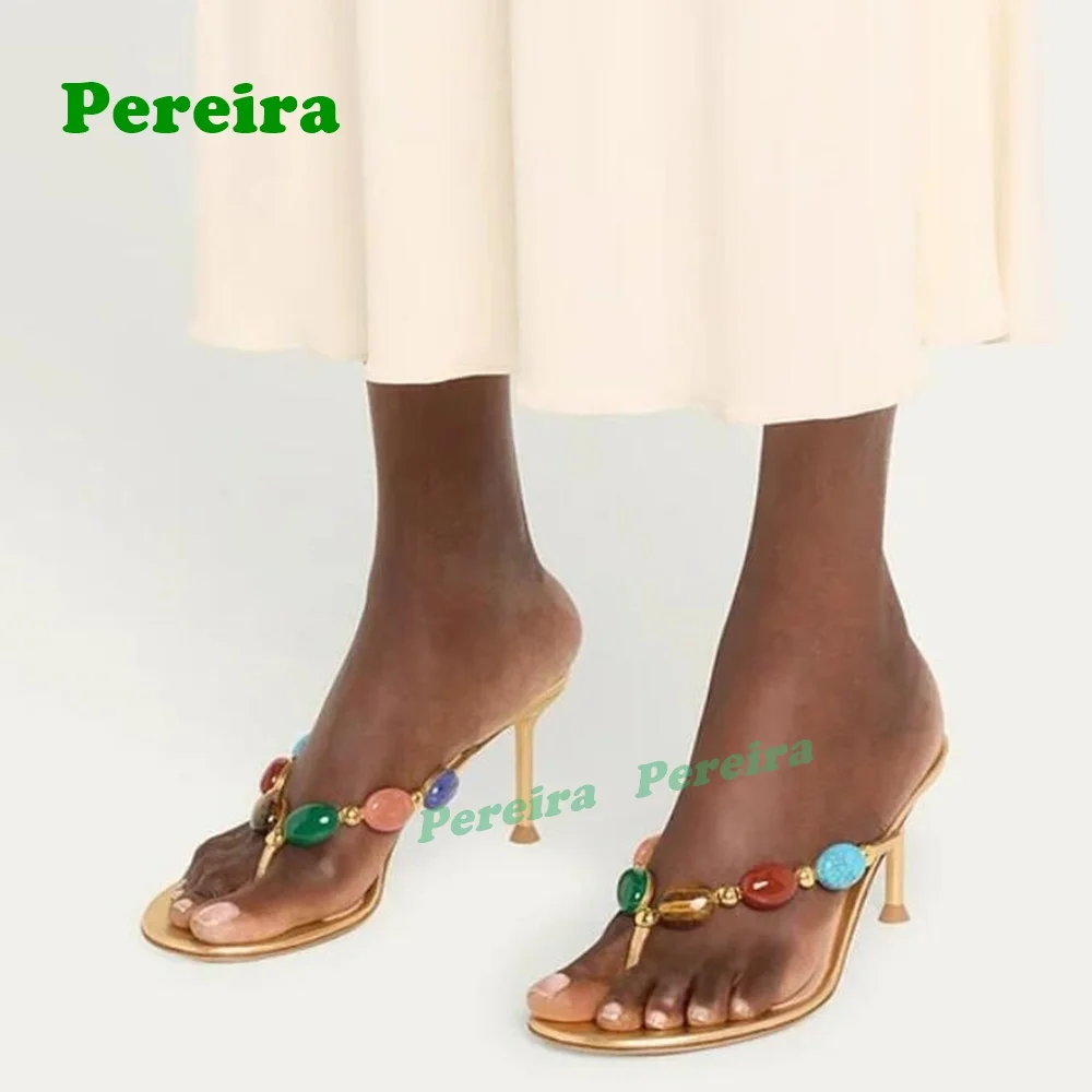 Colorful Gemstone Clip-Toe Slippers Gold Stiletto Heels Flip Flops Summer Elegant Runway Shoes 2025 New Arrival Slip On Sexy
Colorful Gemstone Clip-Toe Slippers Gold Stiletto Heels Flip Flops Summer Elegant Runway Shoes 2025 New Arrival Slip On Sexy