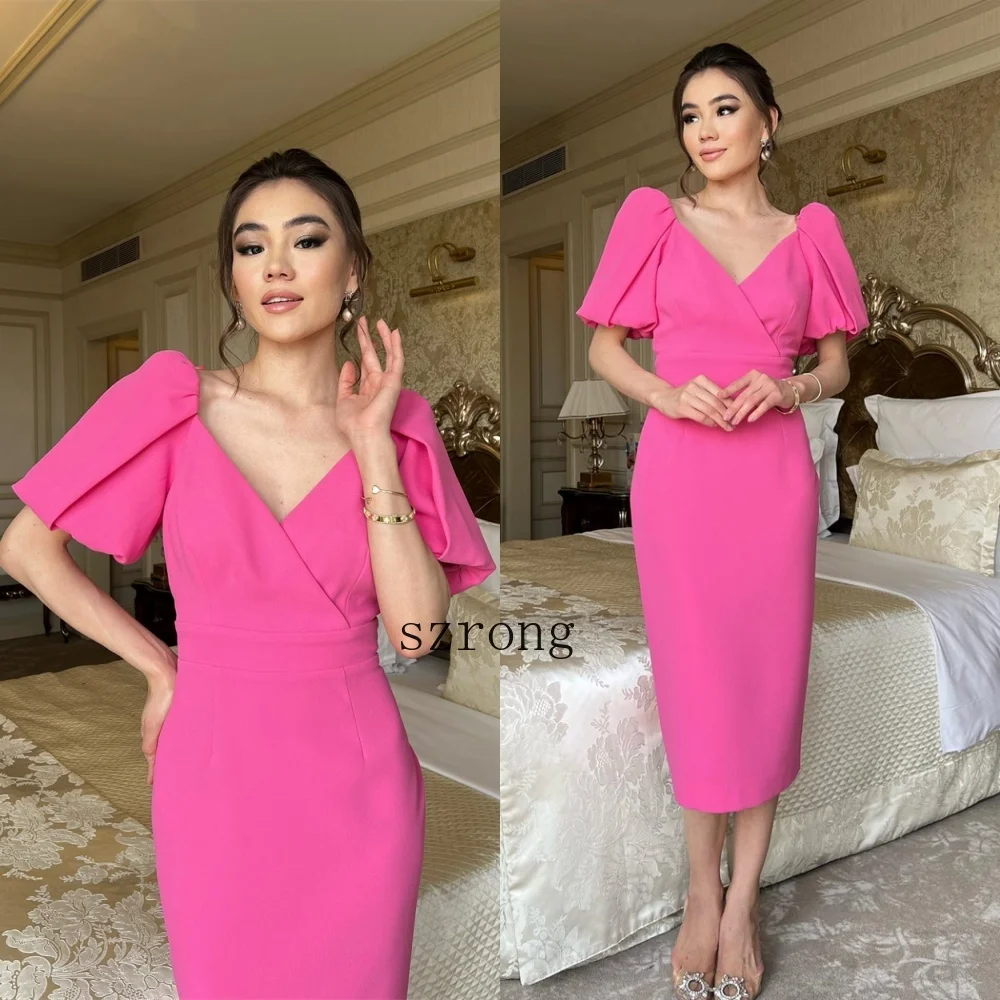 Customized Straight Classic Pink Jersey Evening Dress Modern V-Neck Short Sleeves Homecoming Dresses Fashion Vestido Party Gown
Customized Straight Classic Pink Jersey Evening Dress Modern V-Neck Short Sleeves Homecoming Dresses Fashion Vestido Party Gown
