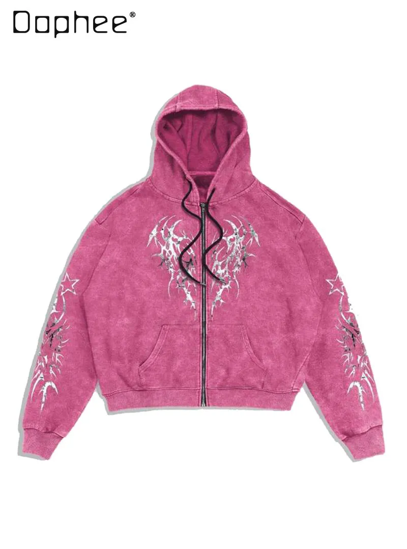 Spring Autumn New Men's American Streetwear Dark Gothic Retro Black Red Purple Gray Print Loose Casual Hooded Zip Up Jacket
Spring Autumn New Men's American Streetwear Dark Gothic Retro Black Red Purple Gray Print Loose Casual Hooded Zip Up Jacket
