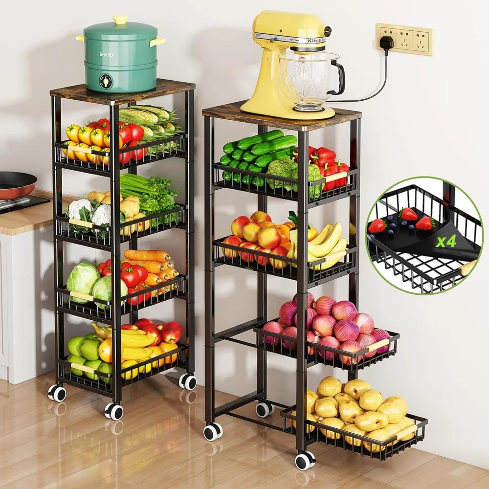 Fruit Vegetable Storage Basket, 5 Tier Large Pull-Out Metal Wire Baskets with 4 Pack Mats Bottom, Wood Top, Baskets
Fruit Vegetable Storage Basket, 5 Tier Large Pull-Out Metal Wire Baskets with 4 Pack Mats Bottom, Wood Top, Baskets