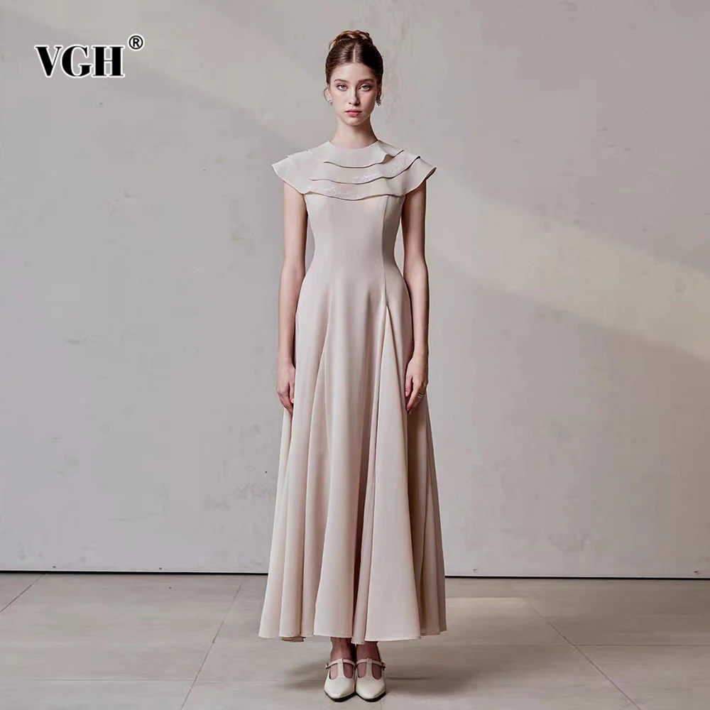 VGH Slimming Temperament Draped Dresses For Women Round Neck Sleeveless High Waist Spring Elegant Dress Female Fashion Style New
VGH Slimming Temperament Draped Dresses For Women Round Neck Sleeveless High Waist Spring Elegant Dress Female Fashion Style New
