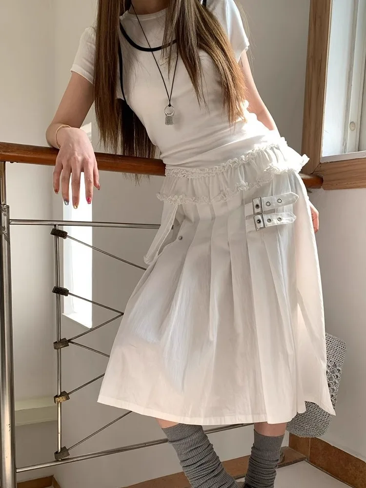 White Workwear Style Pleated Skirt with Pocket High Waist Slimming Split Half-length Skirt Citywalk Polyester Fiber 2025 Summer
White Workwear Style Pleated Skirt with Pocket High Waist Slimming Split Half-length Skirt Citywalk Polyester Fiber 2025 Summer